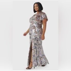 Adrianna Papell Floral V-Neck Maxi Dress - Brown and Blue